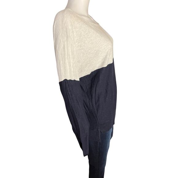 Vince 100% Cotton Navy Grey Colorblock Long Sleeve Lightweight Sweater L - Picture 3 of 6